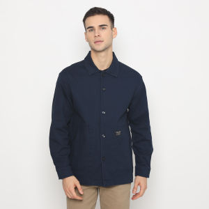 POLICE Kemeja Polos Semi Jaket Blue Black Regular Fit Lengan Panjang Pria