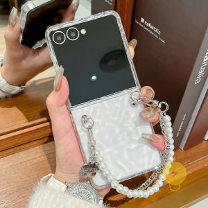 Phone Case For SAMSUNG Galaxy Z Flip 8 Z Flip 7 Z Flip 6/Z Flip 7FE Z Flip 5 Z Flip 4 Z Flip 3 Transparent TPU Keychain Chain Water Ripple Cover Classic Couple Korean