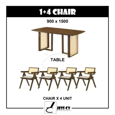 **NEW PRODUCT** KELANTAN RATTAN WOODEN DINING SET / SET MEJA MAKAN ROTAN KAYU / MUJI / 4 KERUSI / 6 KERUSI