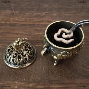 [COD] kunzhan Elephant Lucky Incense Burner Metal Lotus Incense Burner Bowl Incense Holder With Handle Yoga Meditation Home Decor AncientStyle