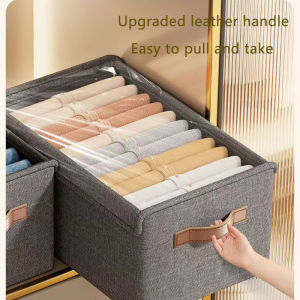 Versatile Fabric Folding Storage Box with Lid and Removable Partition Large Capacity Easy-to-Pull Handles
