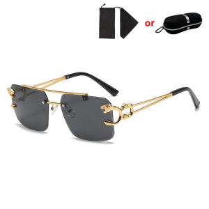 Metal Leopard Rimless Sunglasses Aviator Style Double Bridges Gradient Lesnes Shades UV400 Sunglasses For Women Men Hollow Out Temple Eyewear