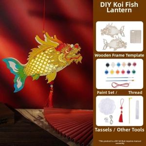 Minoa lantern mid autumn 纸灯笼中秋节传统 Carved Wood Dragon Fish Lantern Three-Dimensional Hand-Painted Mid-Autumn Fish Light Wooden Puzzle Kit Interlocking Mythical Creature Lamp Corporate Events