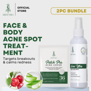 [ PATCH PRO + ACNE ULTRA SPRAY ] Greenika Acne Patch & Acne Body Spray Bundle  Hydrocolloid Pimple Patch + Antibacterial Acne Mist for Face & Body - Anti Acne Set