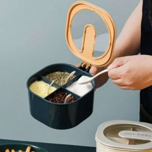 Tempat Bumbu Dapur 4 in 1 - Kitchen Seasoning Pot Organizer Spices Storage / Kotak Rempah 4 Sekat Serbaguna Kotak  - Penyimpanan Multifungsi / Rak Bumbu Tempat Garam Gula Merica Bubuk Rempah Rempah