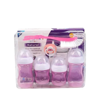 Newborn 6in1 Natural Starter Gift Set (White / Blue / Pink)4oz and 9oz Bottle w/Brush/soot Baby Girls Boys