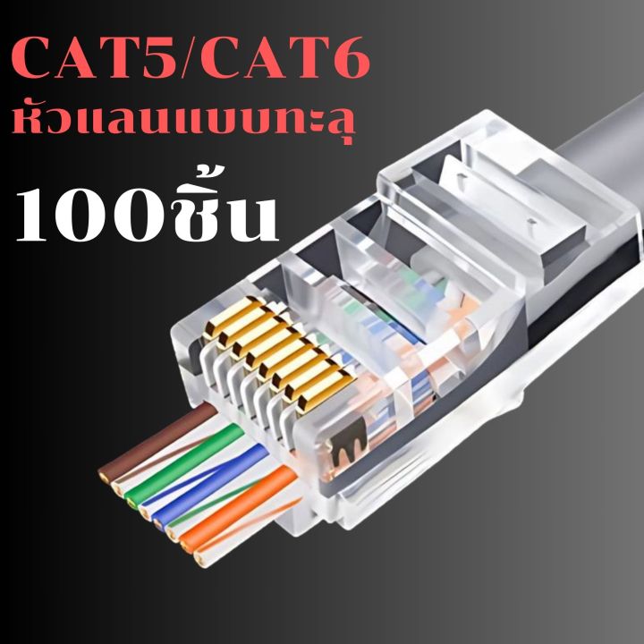 100ชิ้น หัวแลน RJ45 CAT6 แบบทะลุ Connector Ethernet cable Plug | Lazada ...