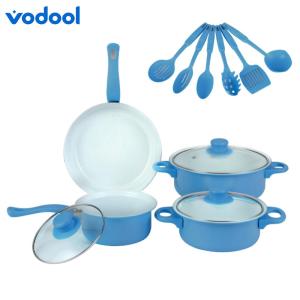 VODOOL 12Pcs Non Stick Cookware Set Milk Pot Maifan Stone Frying Pan with Lid Cooking Pot Set Stackable Pot Set for All Hob