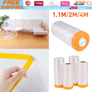 【Local Warehouse】PE Dust-Proof Film Furniture Decoration Shielding Film Wardrobe Bed Sand Dust Cover Cloth Automobile Spraying Protective Film Multi-purpose Masking Film with Tape House Painting Protection Film Cover Furniture Dust Cover