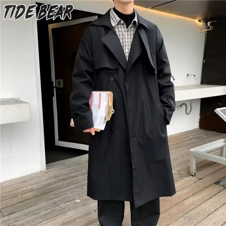 TIDE BEAR Men s long coat stylish outerwear style jacket fashion trench coat Lazada