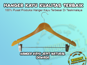 Hanger Kayu Jepit Natural Dewasa Palang Gantungan Baju