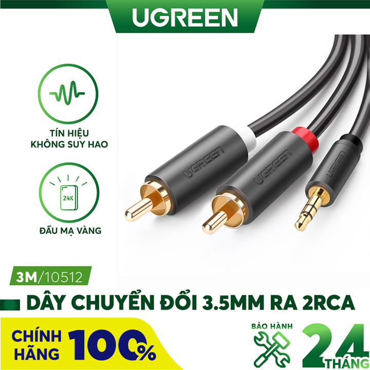 Dây loa 3.5mm sang 2 hoa sen RCA dài 3m chính hãng Ugreen 10512