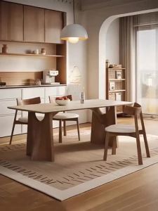 [Cozy ]Vintage-Style Solid Wood Stone Slab Dining Table Fraxinus americana Rectangular Square Table