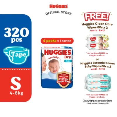 Huggies Dry Diapers for Newborn Baby NB80 / S80 (4 Packs) Soft and Absorbent diaper