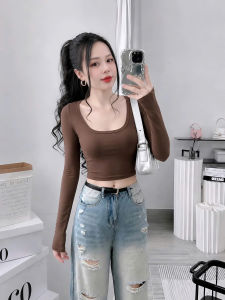 Áo croptop cổ vuông tay dài KVYBODY A23 chất thun cotton borip lụa dày mịn co giãn thích hợp mặc ở nhà đi chơi đi tiệc