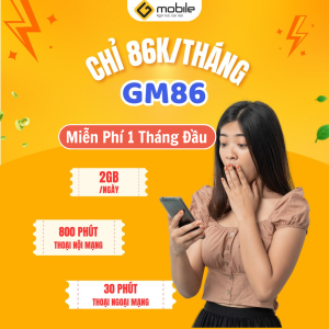 (SALE) Sim 4G Gmobile GM86 Tặng Tháng Đầu Miễn Phí Truy Cập 2GB/Ngày Gọi Nội Mạng/Ngoại Mạng Miễn Phí không cần Nạp Tiền | FREESHIP - CHƯA KÍCH HOẠT
