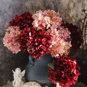 JING 10 Colors Burnt Edge Hydrangea Silk Flower DIY Decor Artificial Flowers Exquisite Hydrangea Bouquet Home Ornament
