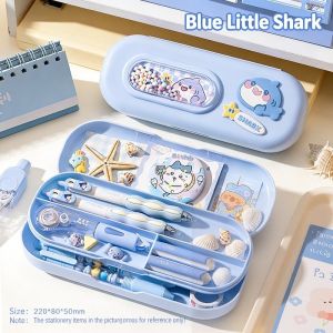 Double Layer Cartoon Pencil Box Large Capacity Plastic School Organizer & Decorative Case for Kids