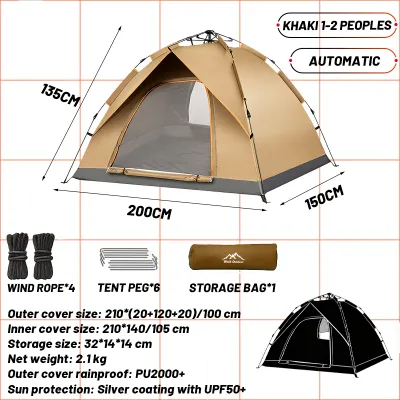 Camping Tent Rainproof Camping Tent Twin or Quad Sleeping Tent Automatic Waterproof and Sun Protection Spacious Camping Tent Five-Windows Ventilation