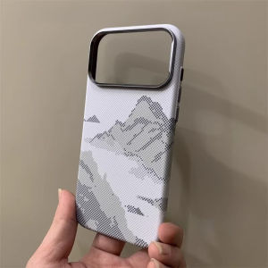Carbon Fiber Mountains Rivers Pattern Mangetic Case For iPhone 17 16 15 Pro Max Camera Frame Alloy Ring For Magsafe Back Covers