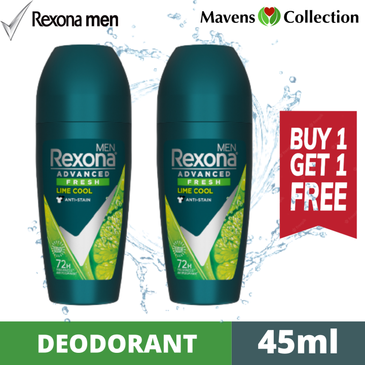 (Buy 1 Take 1) Rexona Men Advanced Fresh Lime Cool Roll-On Deodorant 45ml 72Hours Anti-Perspirant Anti-Stain by Mavens Collection