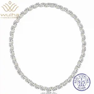 WUIHA 925 Sterling Silver Marquise Cut Sapphire High Carbon Diamonds Gemstone Wedding Engagement Pendant Necklace Fine Jewelry