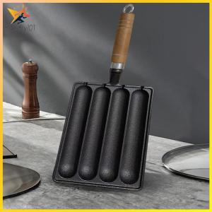 Cast Iron Pre-Seasoned Grilled Sausage Pot Non Stick Baking Mold Food Tool Hot Dog Mold Pan Hot Dog Baking Steaming Tool