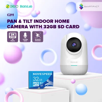 Smartifact by 360 Botslab C211 2K 3MP HD Indoor CCTV Camera Connect Cellphone Wifi Indoor Home Smart IP Dome Camera 360°Rotation With Human Motion Detection Two-Way Audio Night Vision Pan & Tilt IP Security Camera Up to 128GB Storage