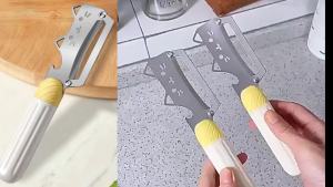 Multifunctional Vegetable Peeler 2 in 1 Stainless Steel Peeler Ultra-Sharp Stainless Steel Blade with Wooden Handle and Bottle Opener for Vegetables or Fruits Kitchen Tool (Cute)