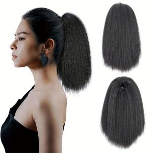 NBANLIKE 10Inch Short Yaki Straight Ponytail Wig Synthetic Clip On Fluffy Thick Ponytails Heat Resistant Fiber Natural Drawstring Ponytail Hairpieces For Black Women