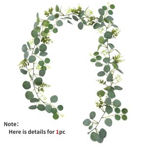 GOLDVAULT Realistic Fake Eucalyptus Vine Wall Hanging Greenery Garland Simulation Plant  White Flowers Eucalyptus Leaves Wedding