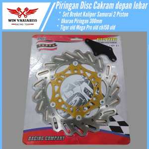 Piringan Disc Cakram depan lebar 300mm Plus breket kaliper samurai 2 piston PNP Tiger Old Mega Pro Old CB150 Old
