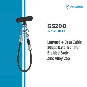 HAGIBIS GS200 USB4 Cable 240W 30cm – Full-Function Fast Charging & Data Transfer 40Gbps 8K Display Wrist Lanyard Design Portable & Durable for Laptop/Tablet/Phone