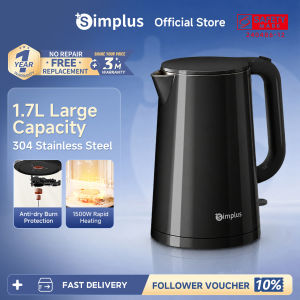 Simplus 1.7L Electric Kettle 1500W Fast Heating 304 Stainless Steel Inner Anti-Dry Burn Protect DRSH007