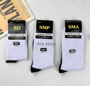 Paket isi 6pasang dan isi 3pasang Kaos Kaki Sekolah Putih Telapak Hitam Harga Murah