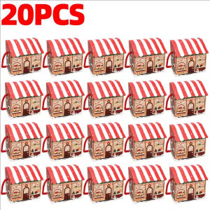 YESPERY 20Pcs House Shape Christmas Gift Box with Handle for Cookie Candy Packaging Party Treat Bag Gift Candy Box