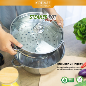 Panci Kukusan Stainless Steel Steamer 2 Susun Tutup Kaca 28 cm