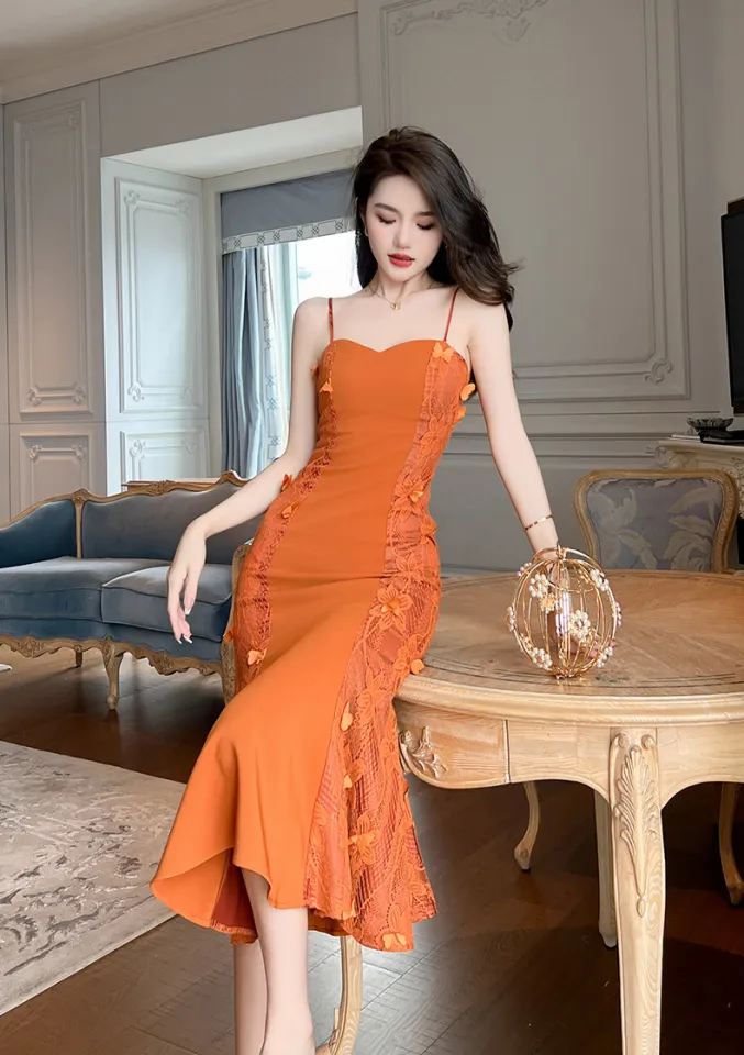 Orange sales fishtail dress