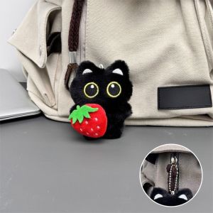SFAUQ393402 Bib Black Cat Plush Doll Keychain Fish Wings Doll Bag Pendant Strawberry Car Key Ring Gifts