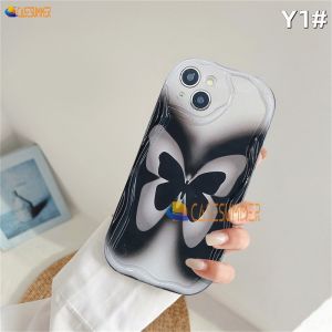 (Lokal Ready) CASESUMMER Casing hp Realme C53 C55 C33 C31 C30 C35 C21Y C25Y C11 C20 C15 C12 C25S Realme 10 5 5i 6i C3 8 7 6Pro C2 8i 7i C17 A1K Gradien Butterfly Hitam Love Heart Kasus Lembut Luar Tepi Gelombang 3D Softcase