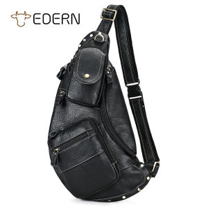 EDERN Retro Genuine Leather Crossbody Bag for Men Large Capacity Crazy Horse Leather Mens Chest Bag Sling Bag Outdoor Tactical Shoulder Bag