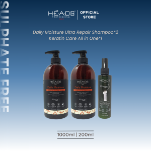 HEADS Professional Sulphate-free Hair Revitalizer Set Smooth & Repair Shampoo Duo with Keratin & Marula Serum for Dry/Damaged Hair