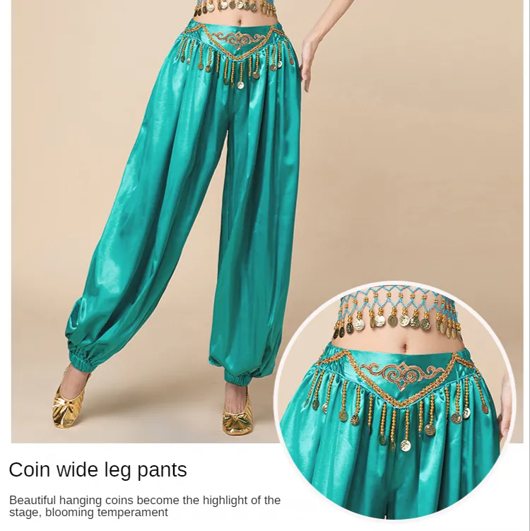 Teal Belly Dance Satin Palazzo Pants Wide leg Pant Trouser Palazzo