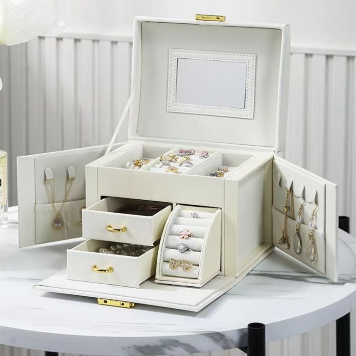 Multifunction Leather Jewelry Box With Lock Watch Earrings Necklace Jewelry Storage Organizer Women Jewelry Case Organizer