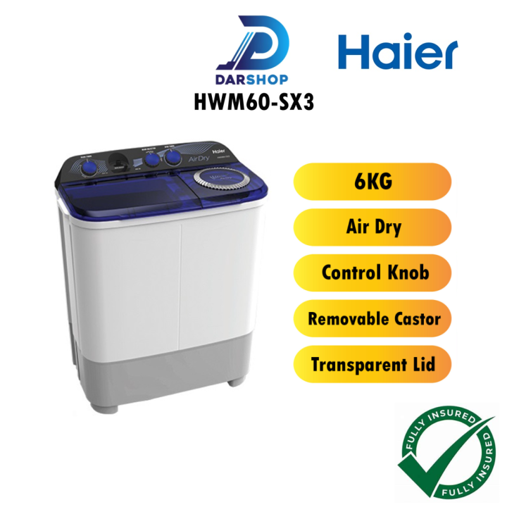 Haier Semi Auto Washing Machine Twin Tub Washer 6kg Mesin Basuh Manual ...