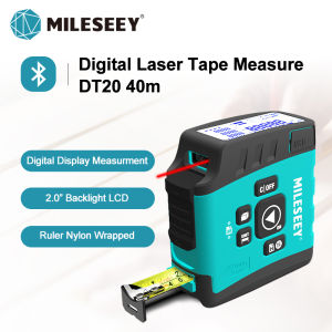 Mileseey 3-in-1 Digital Laser Tape Measure DT10/DT11/DT20 40m/60m Laser 5m Steel Tape Accuracy ±2mm Life Waterproof USB Charging Area/Volume/Pythagorean Measurements (Bluetooth optional)