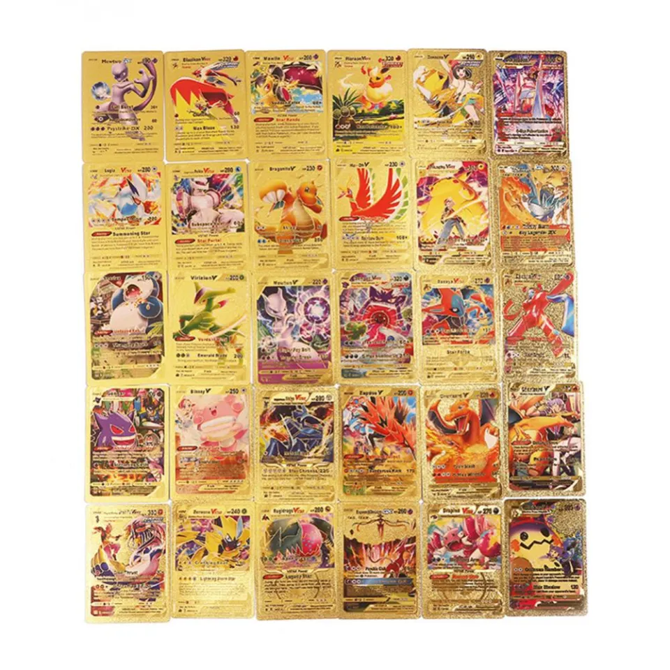 55Pcs Pokemon Trading Cards English Pokemon Gold Foil Card Ultra Rare Game  Collection Cards for Fans Kids Collectors - Lazada | Lazada