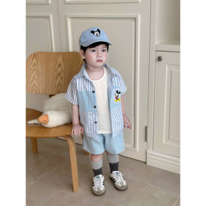 EST20A30 4IN1 OOTD  BOYS BLUE POLO SHIRT STRIPE SHORTS TERNO WITH CAP