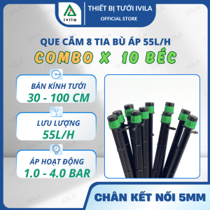 Combo 10 Que cắm 8 tia bù áp cho hệ thống tưới tự động cân bằng áp Lưu lượng 35l/h - 55l/h - Hiệu quả cao tưới cây trồng phù hợp tưới cây ăn quả cây cảnh chậu hoa cây bụi.