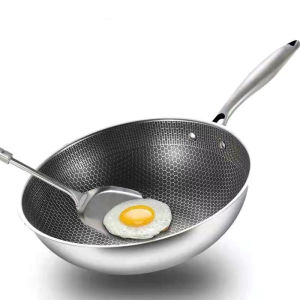Nipiin Non Stick Pan Stainless Stee Honeycomb Frying Pan Induction Pan Wok Pan 32CM